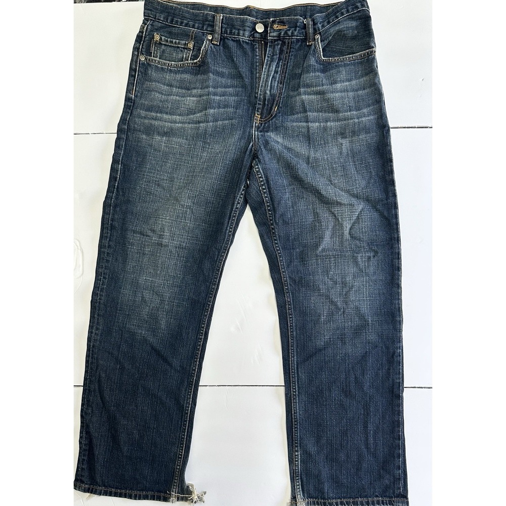 Structure Men's Blue Straight Leg Jeans Size 33x30 Distressed Hem 100% Cotton